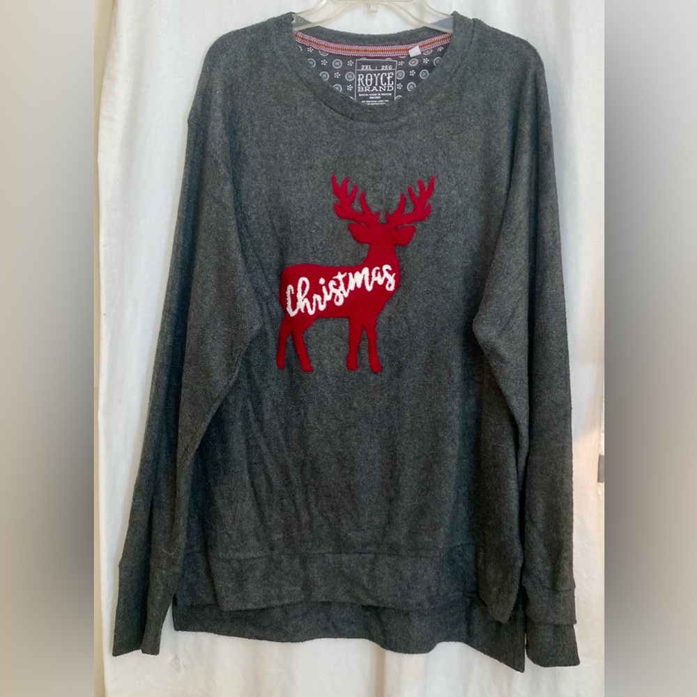 Royce Brand Gray/Red Reindeer Long Sleeve Soft Long Christmas Sweater Size 2XL
